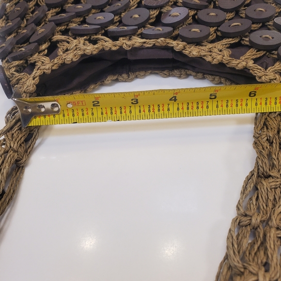 Macrame Brown Crossbody Shoulder Bag with Brown Buttons Attached - Picture 8 of 9